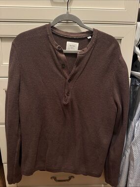 Billy Reid Slub Tuck Henley Sweater in Brown
